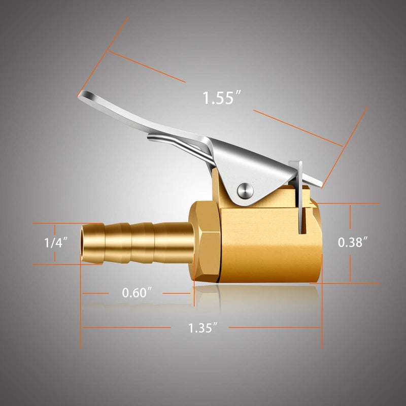 LUMITECO لوميتيكو 1/4" صمام هواء نحاسي لتضخيم الإطارات، ضاغط هواء صغير محمول، صمام هواء لتضخيم الإطارات مع خرطوم نهاية موصل بارب لإصلاح الخرطوم - 2 عبوة - Image 3